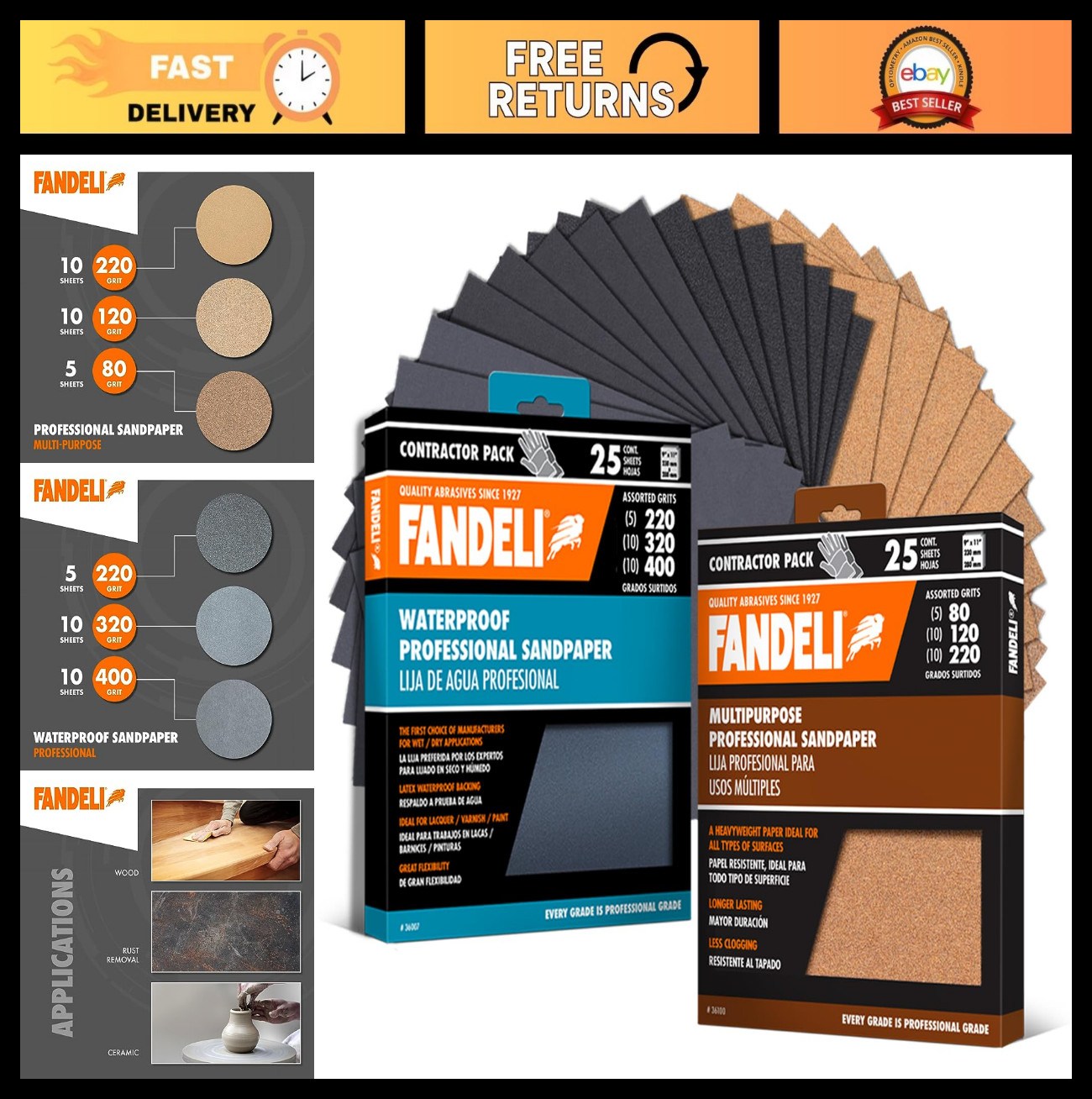 Multi-Purpose Sandpaper Pack – 50 Sheets Assorted Waterproof & Regular – Ideal f