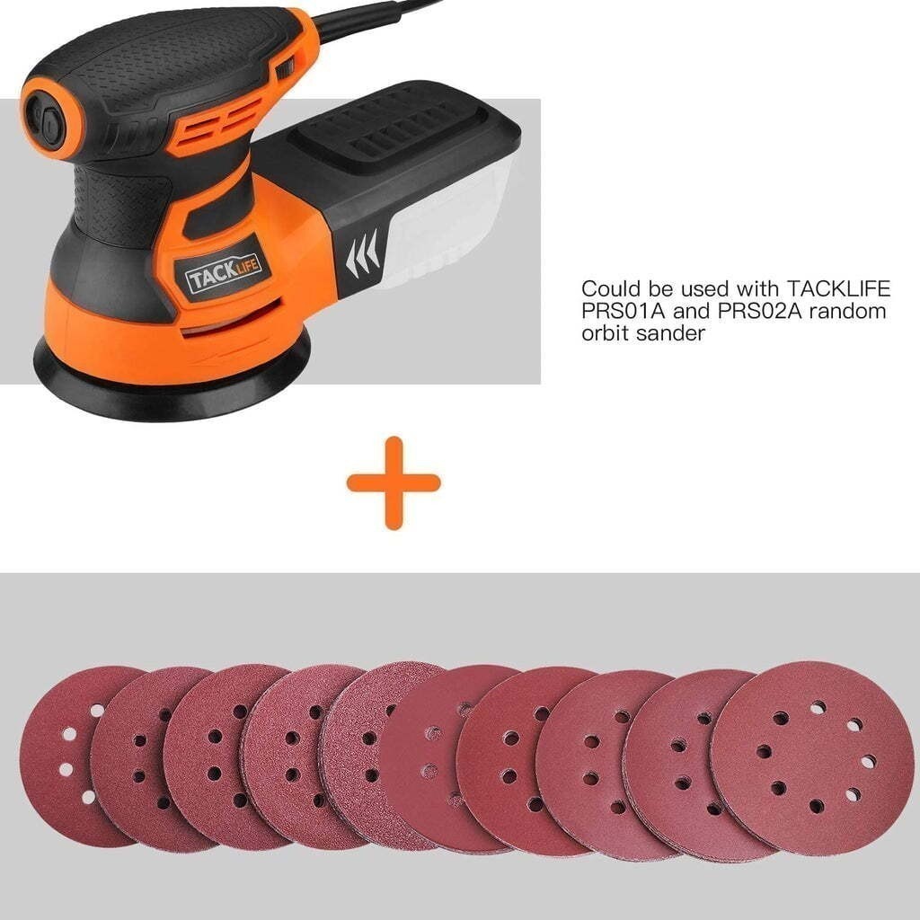 100Pack 5in 8 Hole Sanding Discs Orbital Sandpaper Hook and Loop Assortment Grit