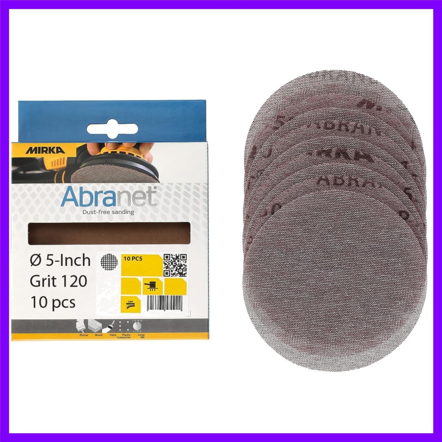Abranet Net Disc 5 inch Grit 120 Sandpaper Hook and Loop 10 pcs | Hook and Lo…