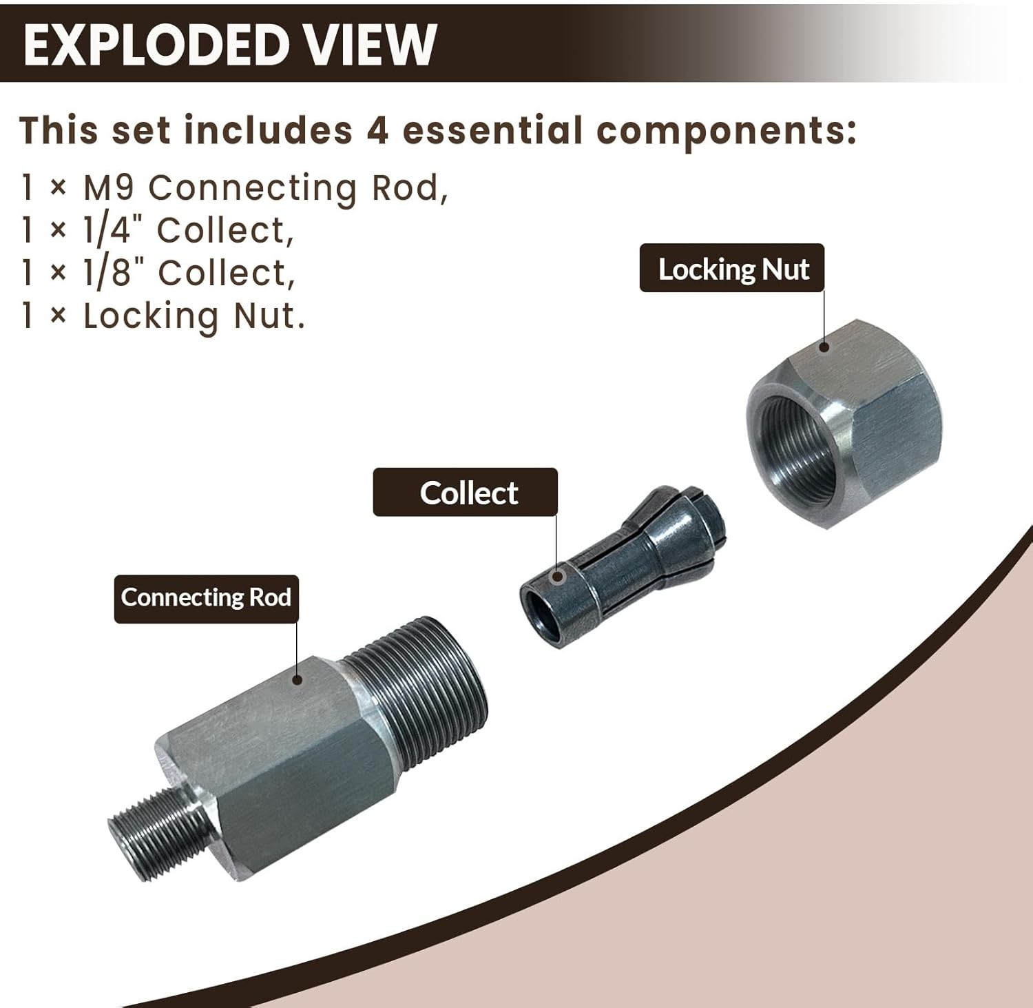 M9 Threaded Collet Adapter for Milwaukee M12 Polishers or Sanders, Includes 1/4″