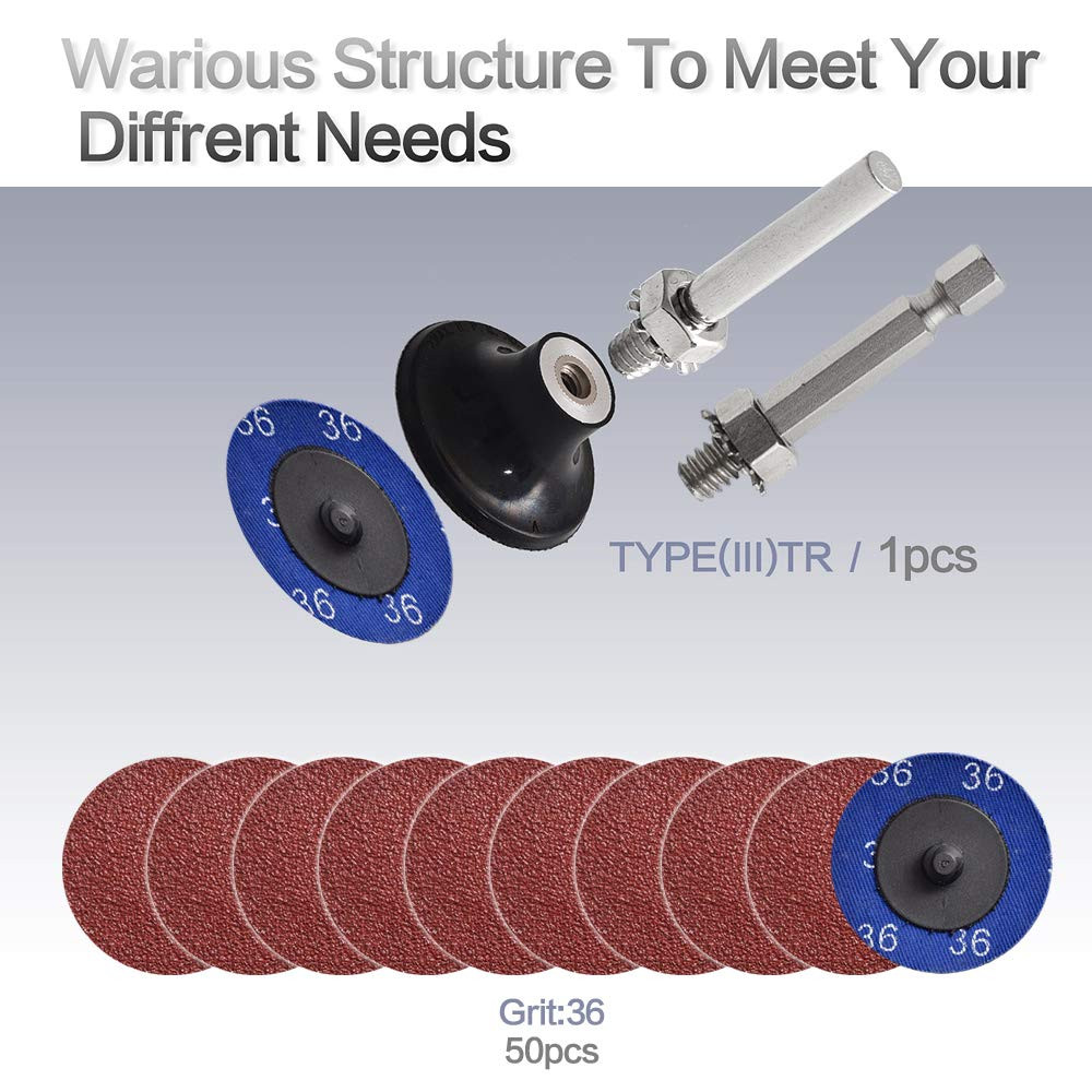 Miroku 50Pcs P36 2 Inch Quick Change Discs Set, A/O Sanding Discs with 1/4″ Hold