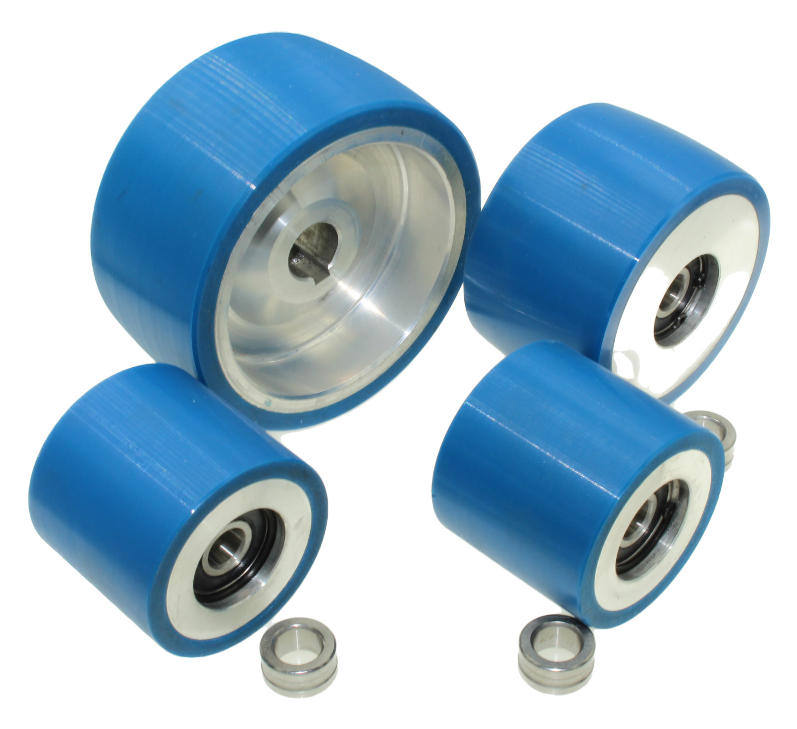 2×72″ knife grinder Wheels 4.5″ Drive-19 mm shaft, 3.5″ tracking, 2.5″ Idler