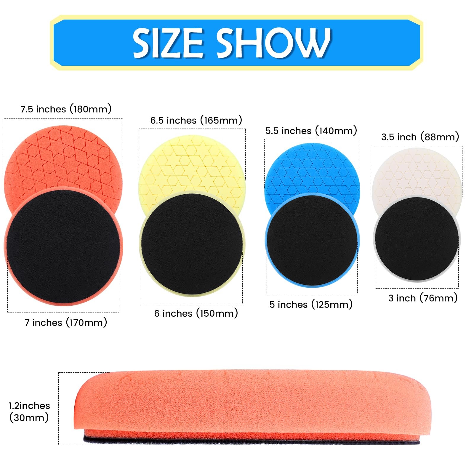 6 Pcs 6 Inch Buffing Pads, Polishing Pads 6.5 Inch 165 mm Face for 6 Inch 150…