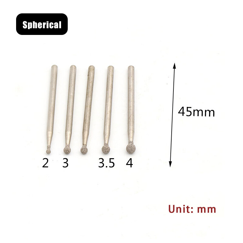 3mm Shank Brazed Diamond Grinding Head Burr Bit Polishing Carving Rotary Tool