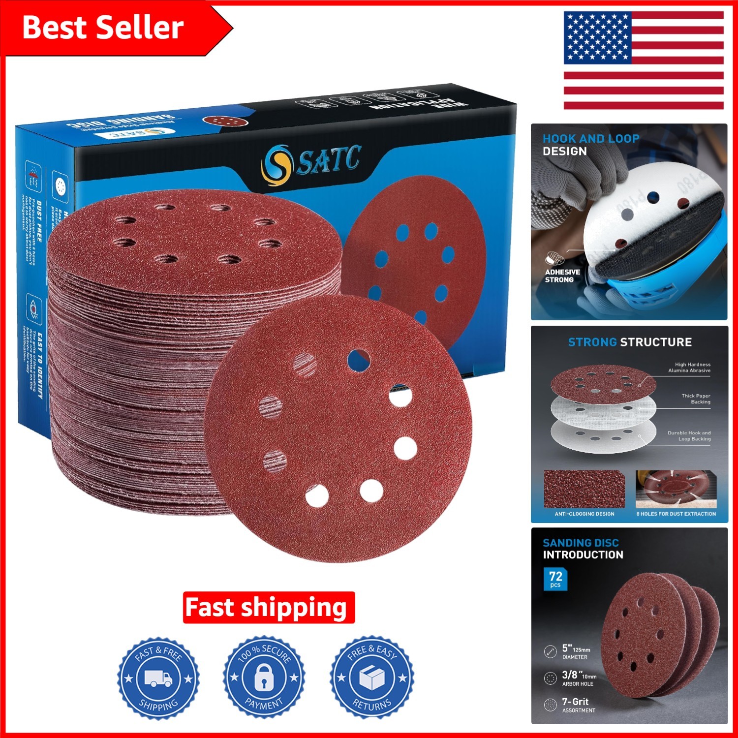Professional 72 PCS 5-Inch Sandpaper Discs 40-320 Grits for Versatile Polishing