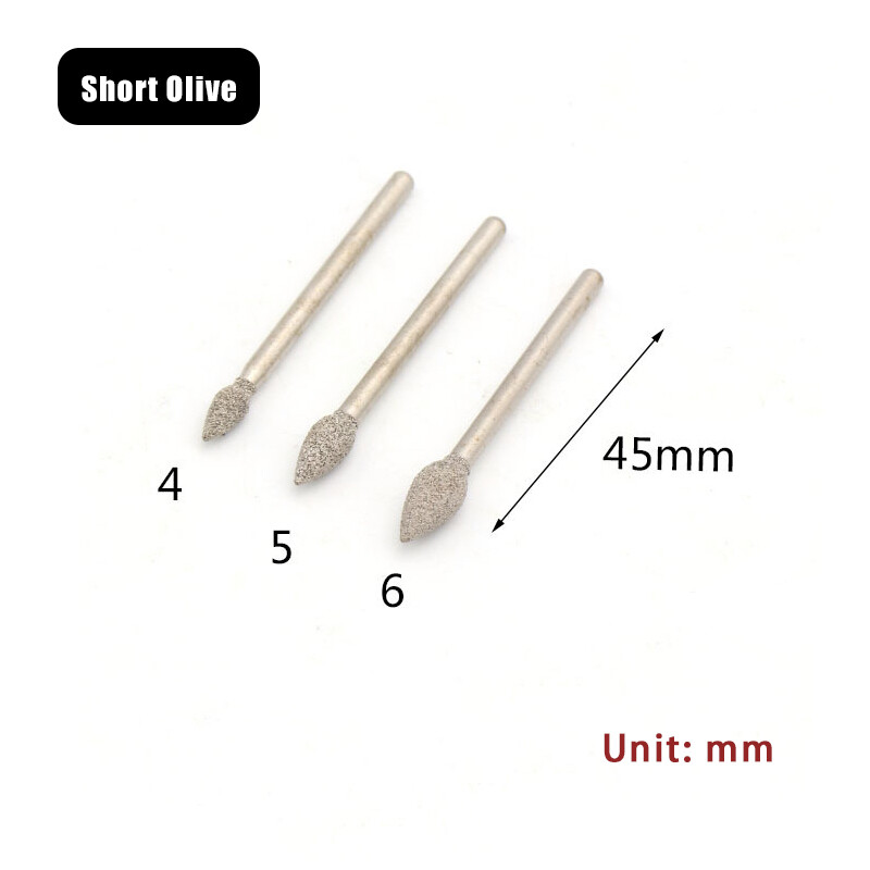 3mm Shank Brazed Diamond Grinding Head Burr Bit Polishing Carving Rotary Tool