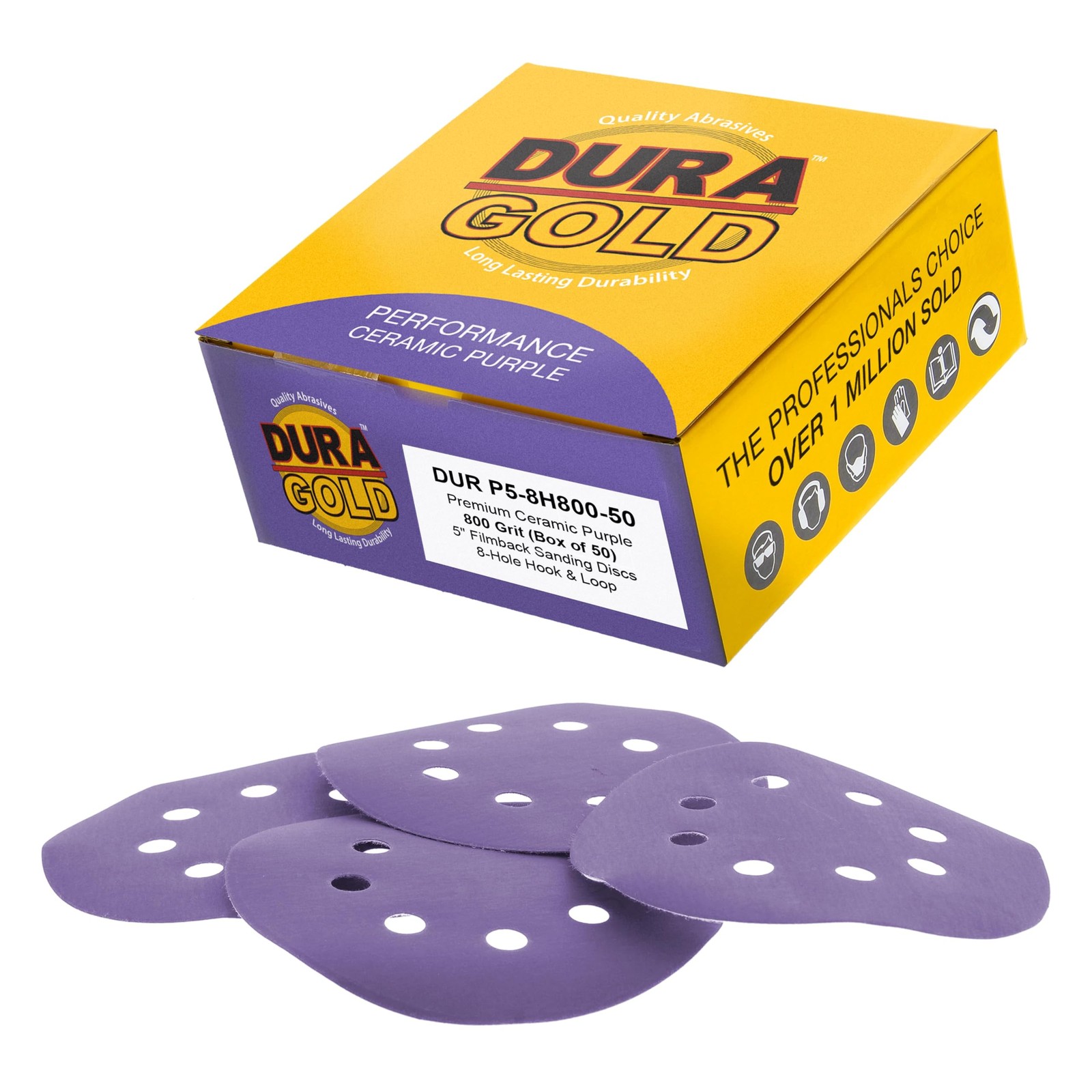 Dura-Gold Premium 800 Grit 5″ Purple Film Ceramic Sanding Discs,