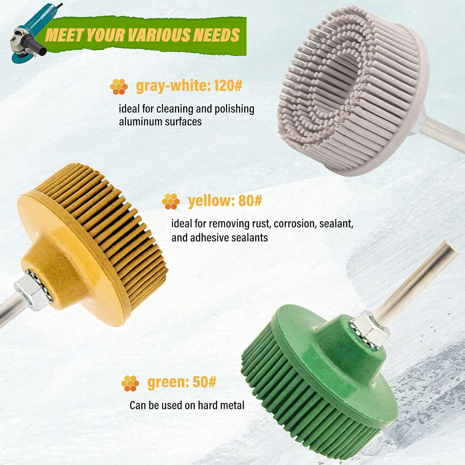 2 Inch Bristle Disc,6 Pieces Bristle Disc Grade – 120# 80# 50# Grit Abrasive Coa
