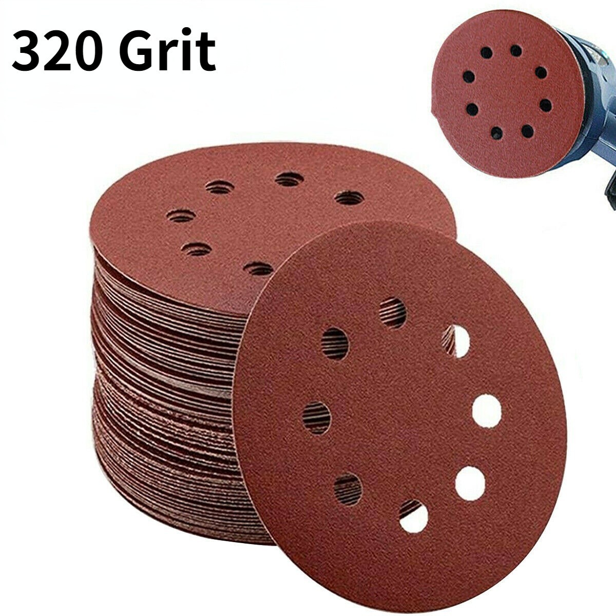 125mm 5 inch 8 Hole Sanding Discs 40 60 80 120 240 320 Grit Orbital Sander Pad