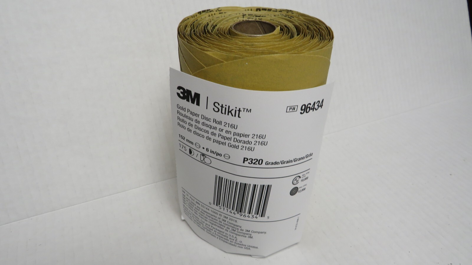 3M GOLD PAPER DISC ROLL 216U P320 A-WEIGHT 6 INCH X NH 175 DISCS MPN: 96434