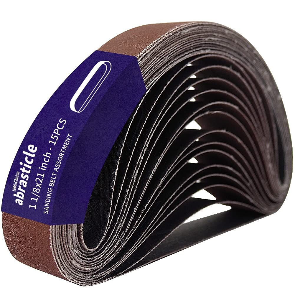 15 Pcs 1-1/8 x 21 Inch Assorted Aluminum Oxide Sanding Belt