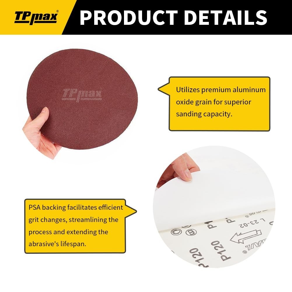 18 Pack 10Inch No Hole Aluminum Oxide Sanding Disc Self Stick Sand Paper