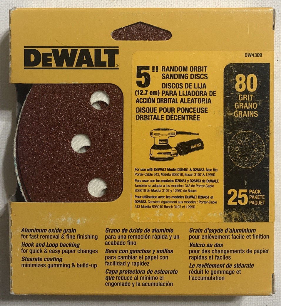 New DeWalt 5” Random Orbit Sanding Discs – 80 Grit – 25 Pack (DW4309)
