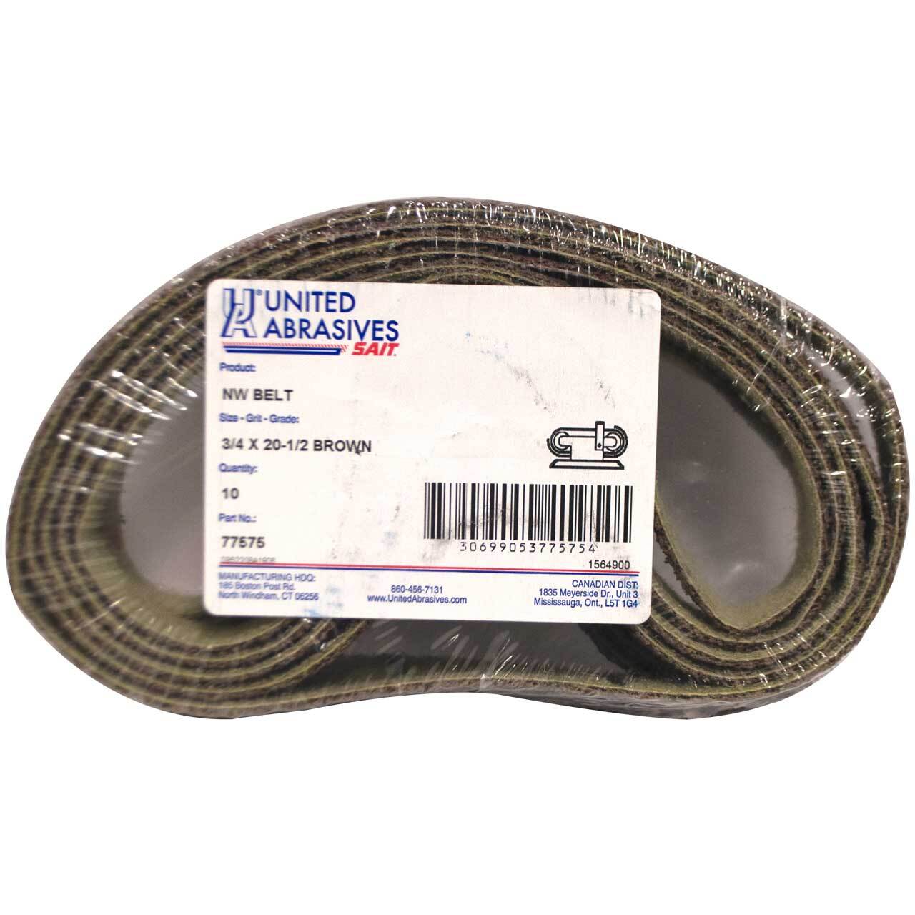 United Abrasives 77575 3/4×20-1/2 Non-Woven Deburring Belt Coarse BROWN 10 pack