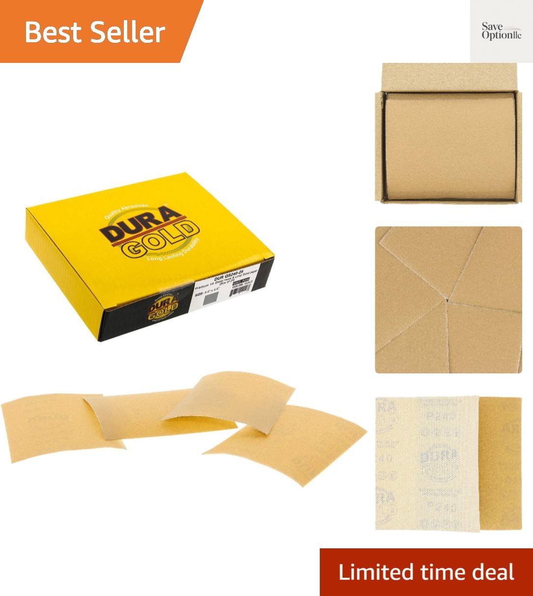 1/4 Sheet Gold Sandpaper Sheets, 240 Grit Box of 25 – 4.5″ x 5.5″ Size Hook &…