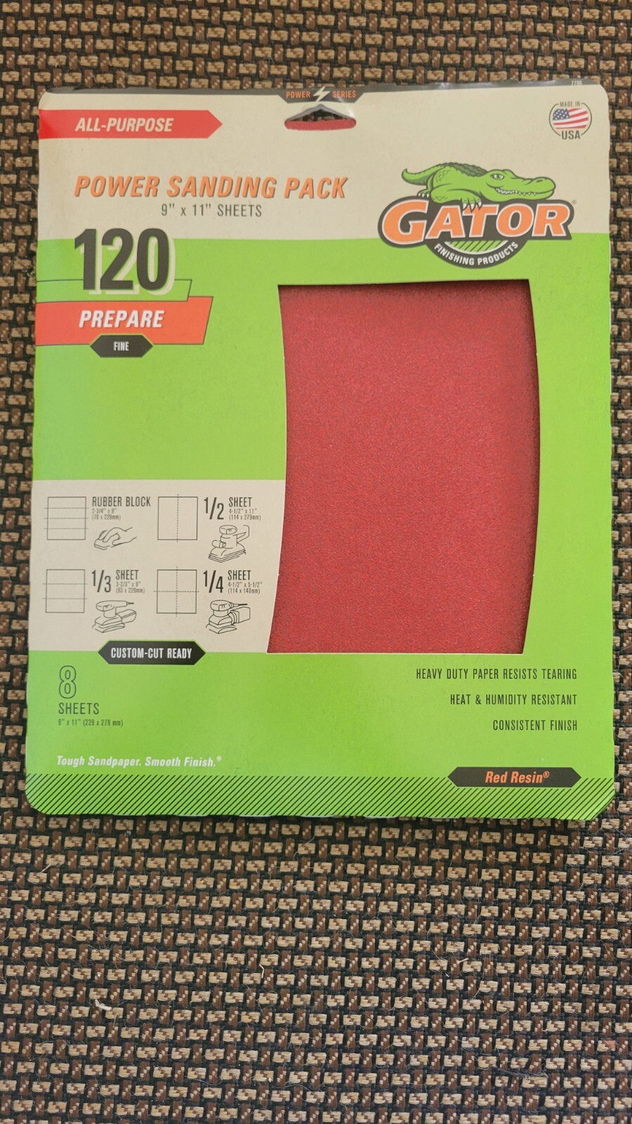 Gator Power Sanding Pack 9 x 11 Sheets 120 Fine 8 Sheets Per Pack Sandpaper