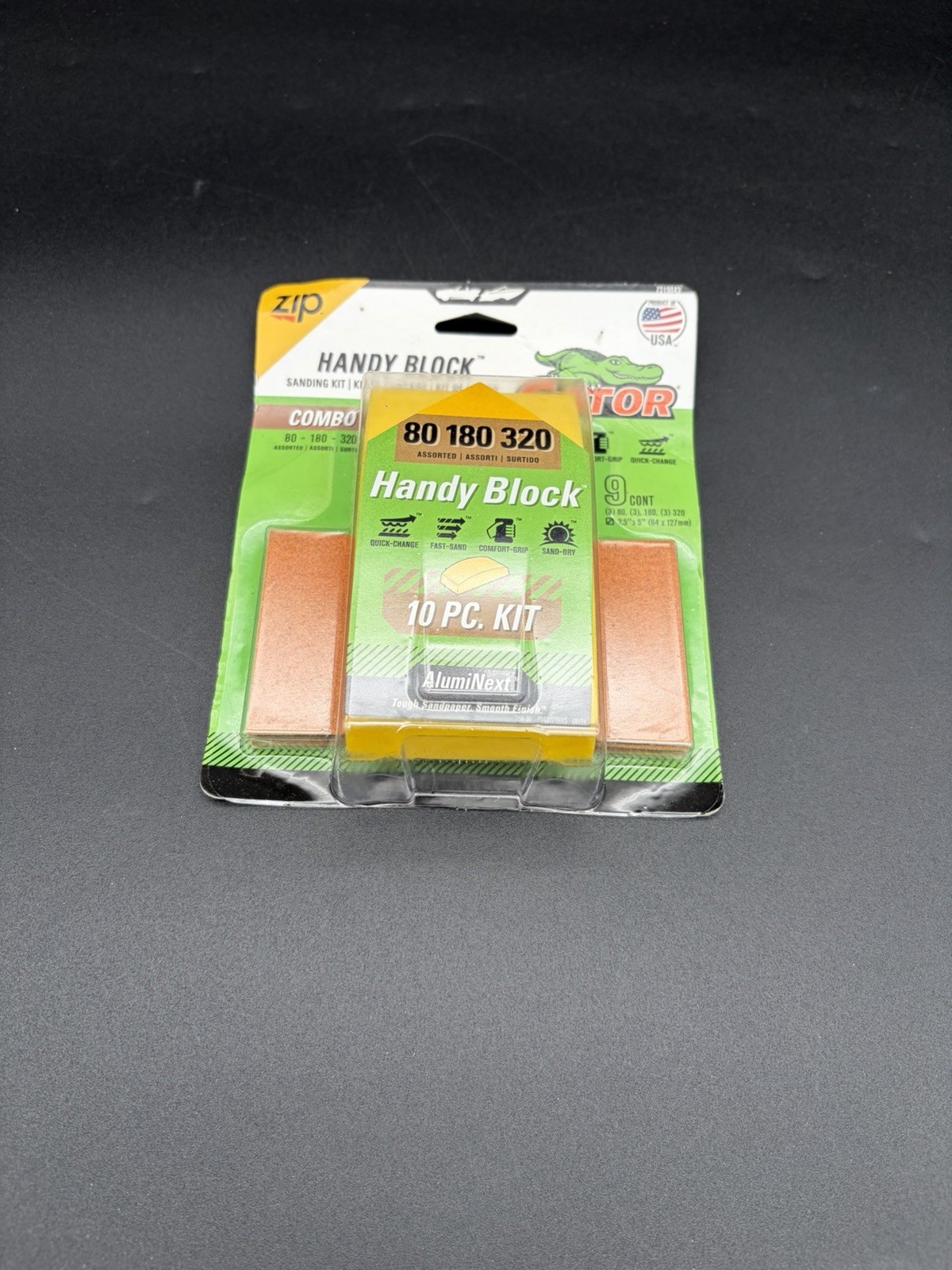 Gator Handy Block Sanding Kit, 10 Piece Combo Pack, 80/180/320 Grit AlumiNext