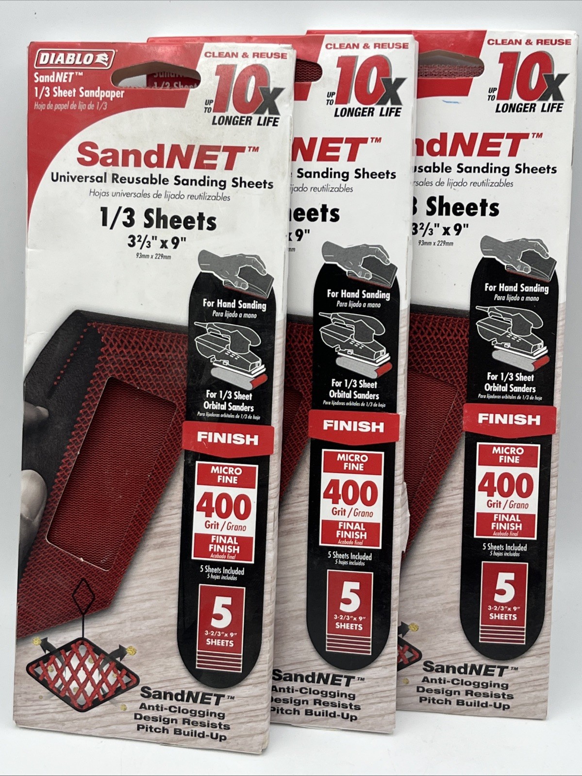 3X Diablo SandNet 9 in. L X 3-2/3 in. W 400 Grit Ceramic Blend Sanding Sheet 5pk