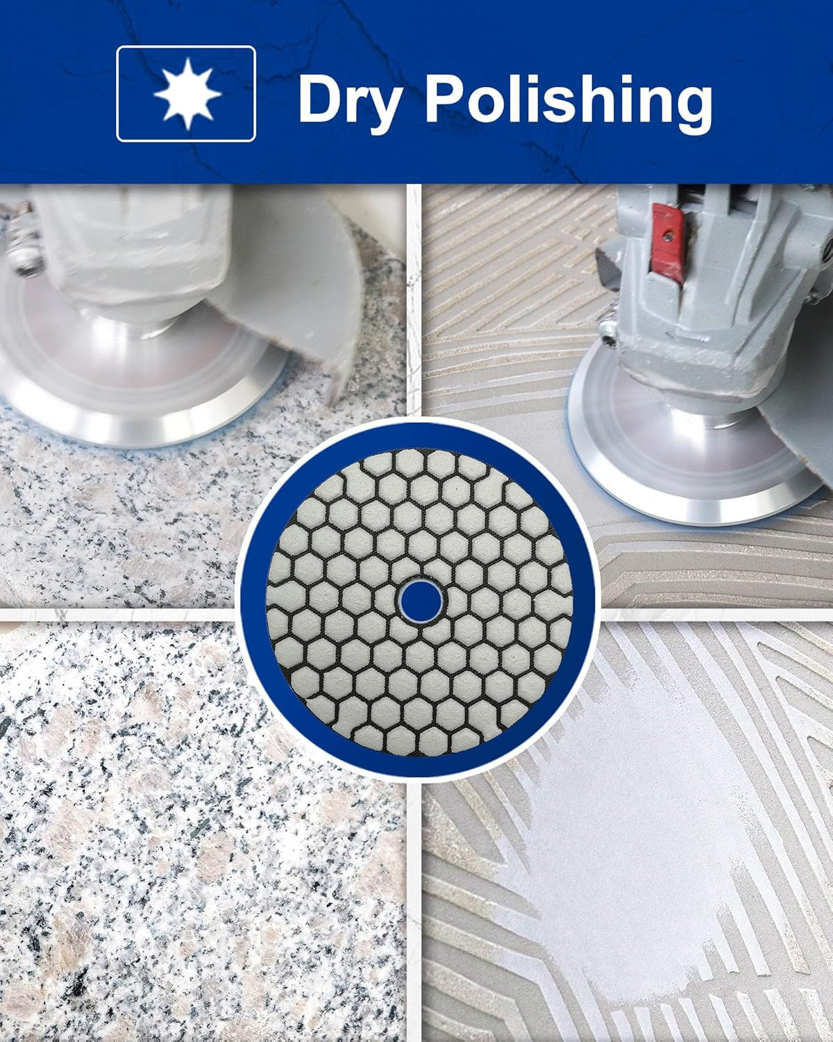 4″ Dry Diamond Polishing Pads Set 7 PCS Rubber Backer for Granite Marble Stone S