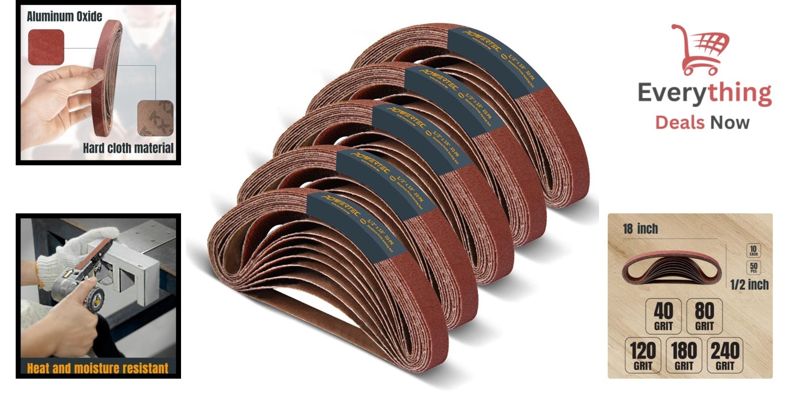 Durable Aluminum Oxide Sanding Belts, 50 Pack, Compatible with Mini Belt Sanders