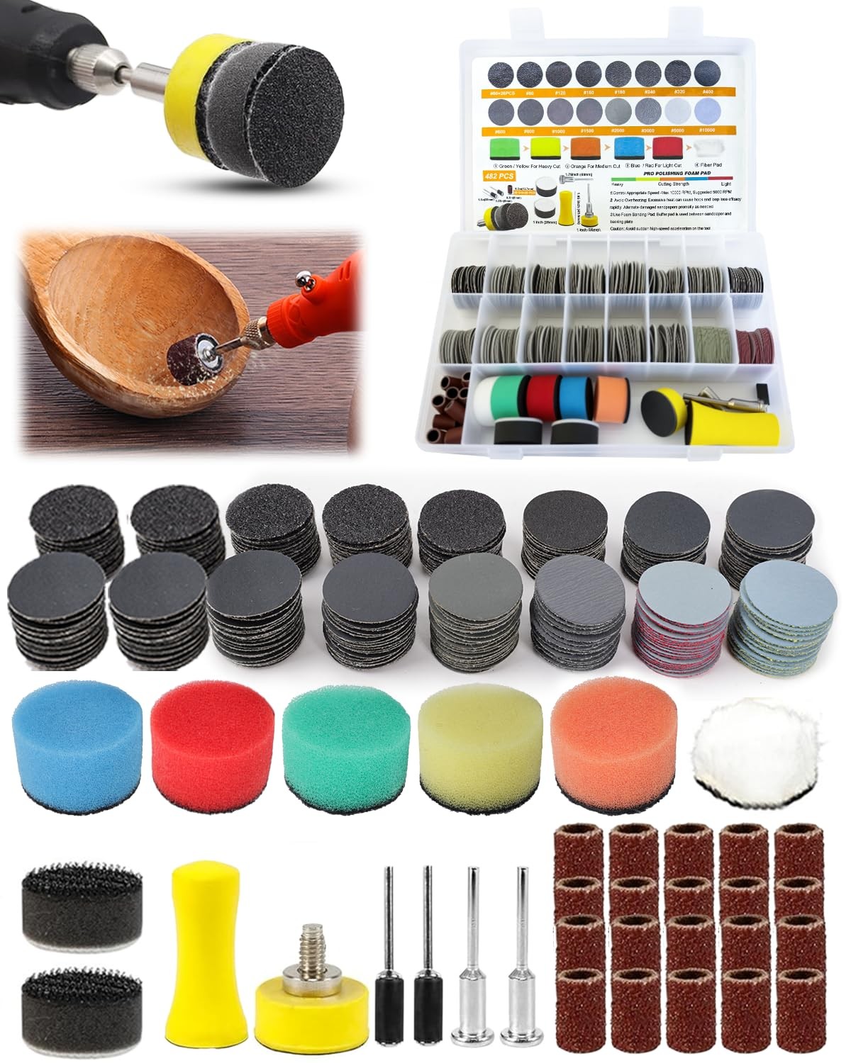 482 PCS 1 Inch Sanding Discs and Drums for Dremel, Wet Dry Sanding Paper Poli…