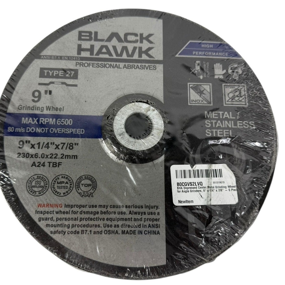 5 Pack – BHA 9″ x 1/4″ x 7/8″ Metal Grinding Wheels T27 Discs for Angle Grinders