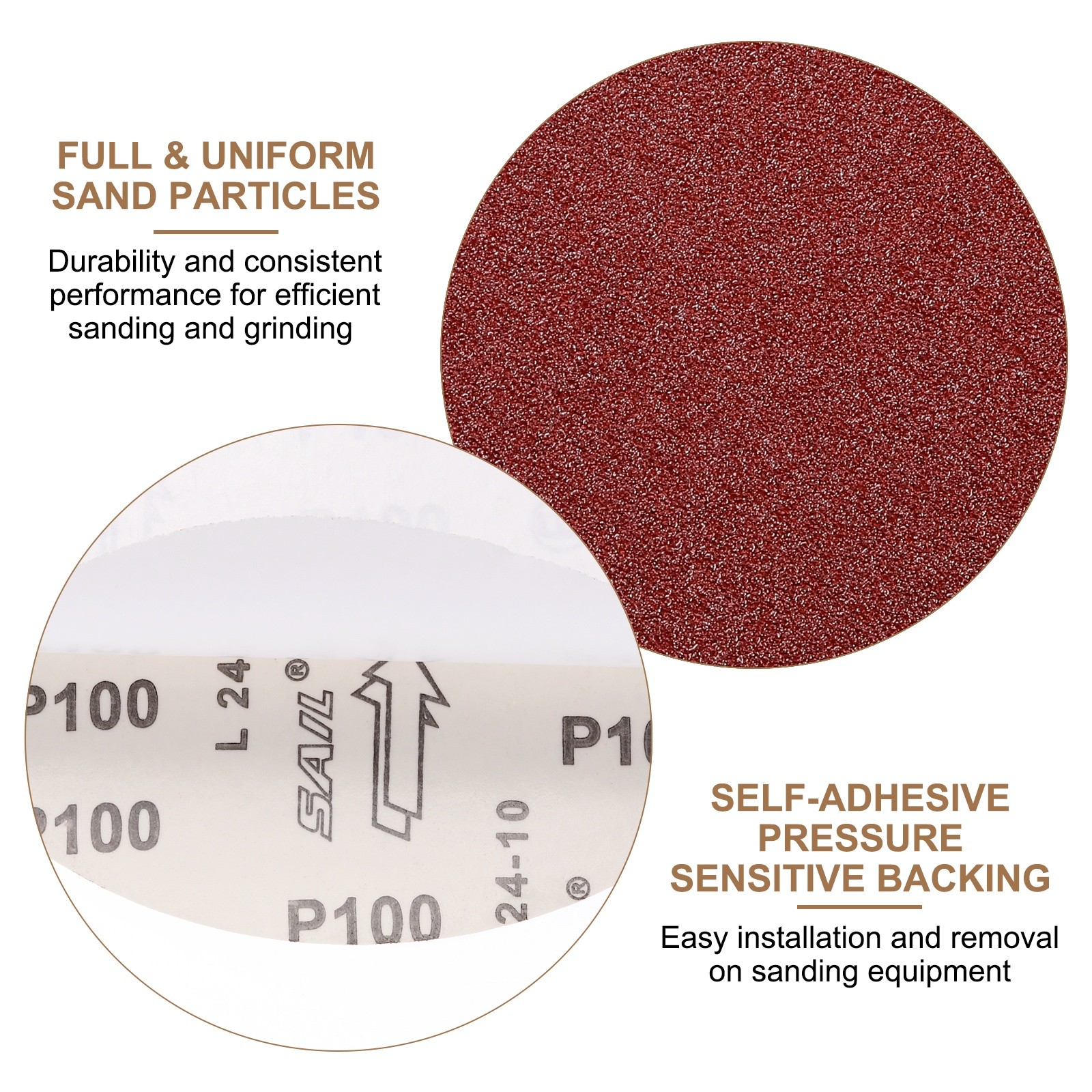 5pcs 8″ PSA Sanding Discs 100 Grits Aluminum Oxide Sandpapers Self Adhesive