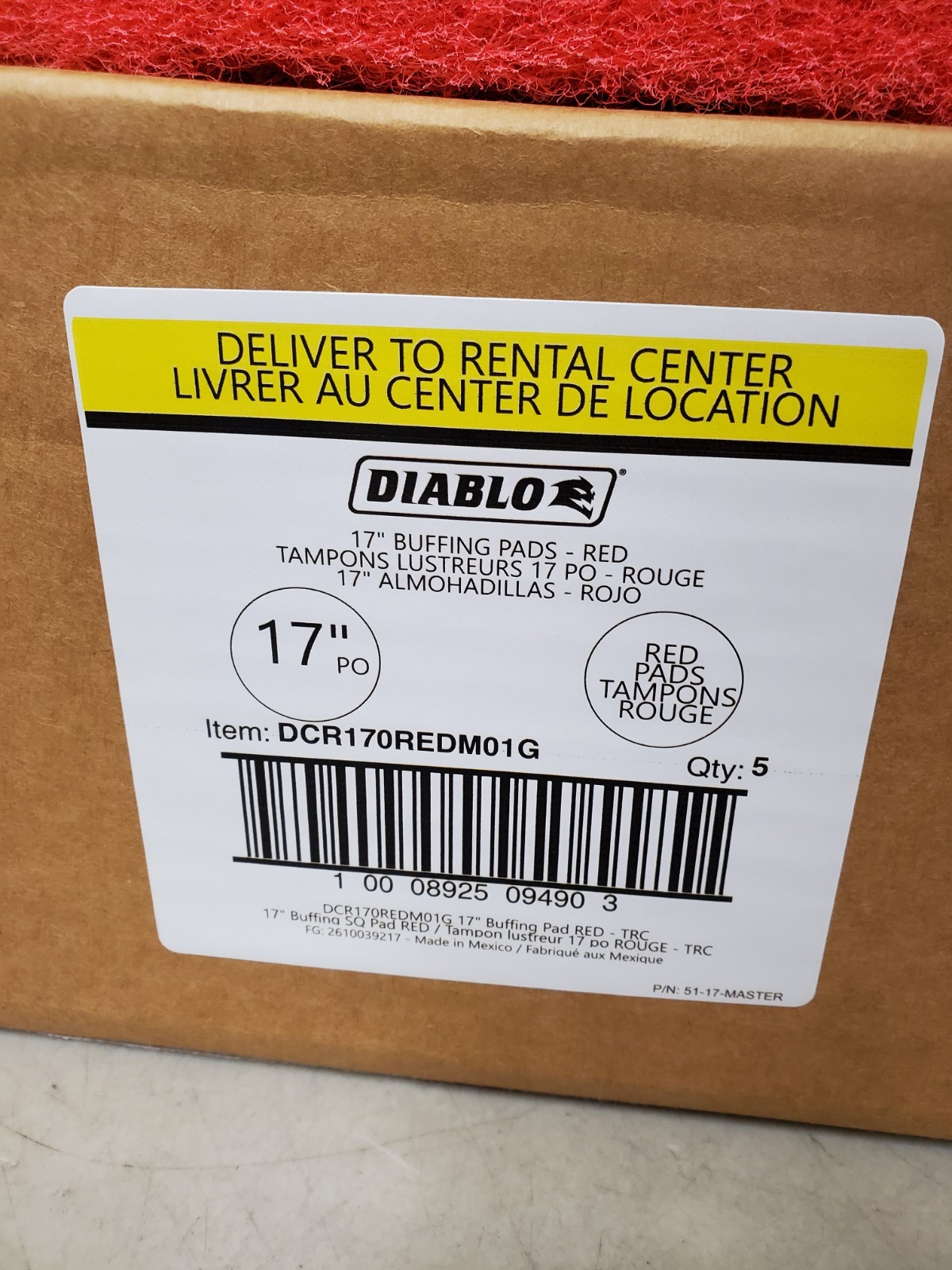 *5-PACK* DIABLO 17 in. Non-Woven Red Buffer Pad (DCR170REDM01G) *NEW*