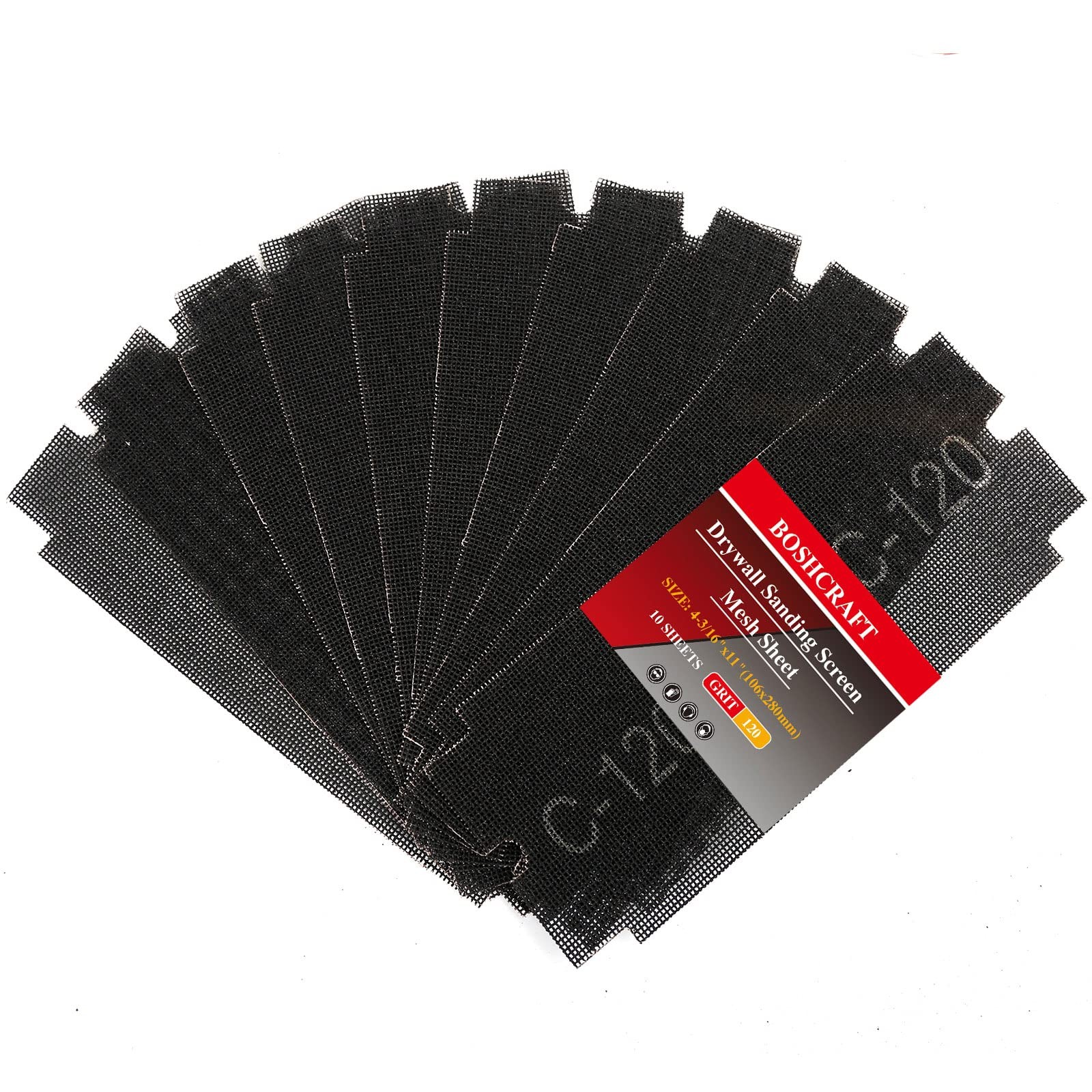 BOSHCRAFT 120 Grit Sanding Screen Mesh Sheet, 10 Pcs Drywall Sandpaper Assort…