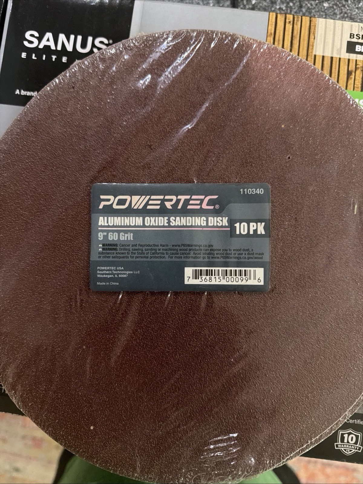 POWERTEC 110340 9-Inch PSA 60 Grit Aluminum Oxide Adhesive Sanding Disc, 40 Pcs