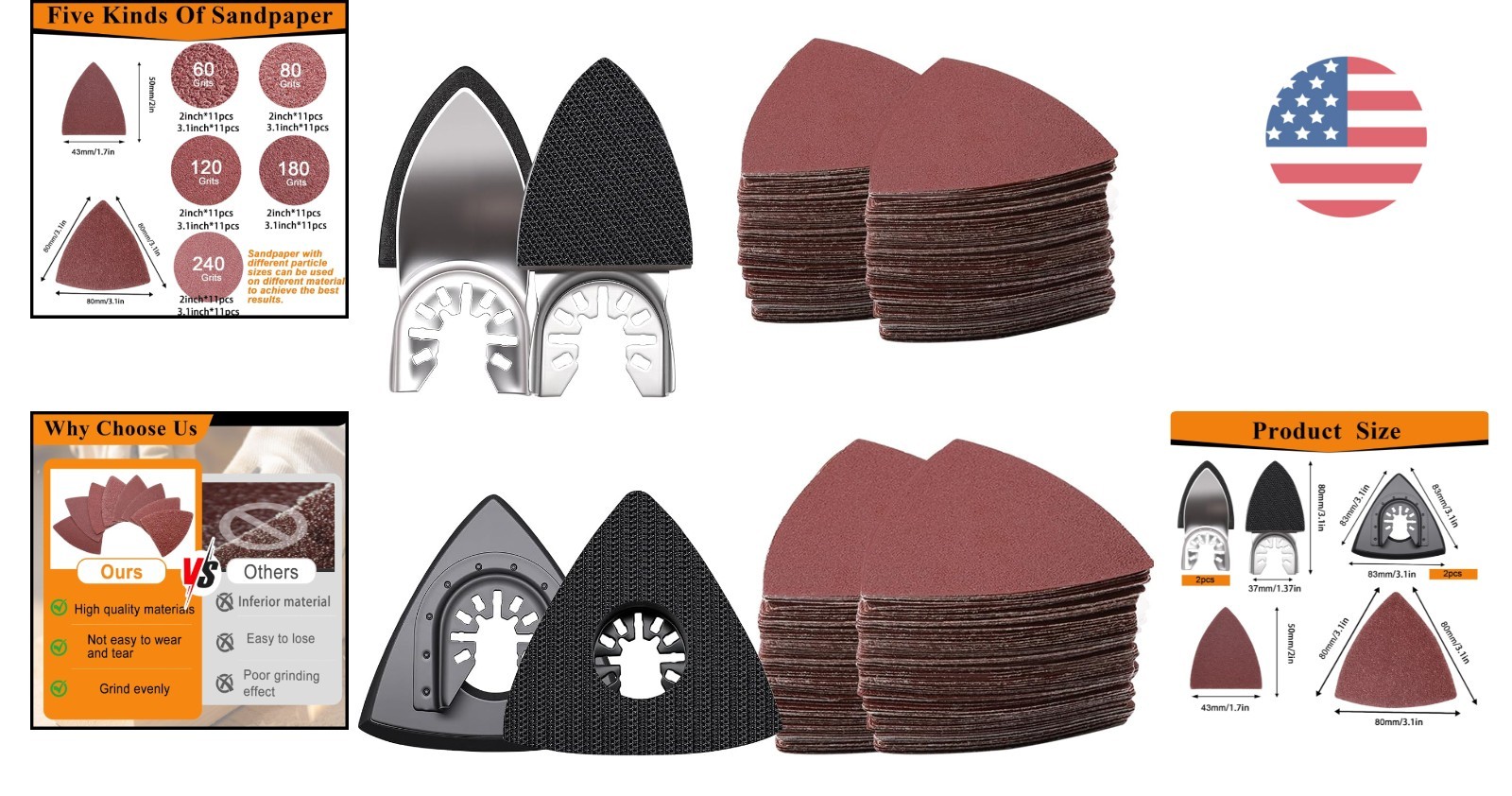 Versatile 114-Pc Oscillating Tool Sandpaper Set – Grits 60-240 for All Materials