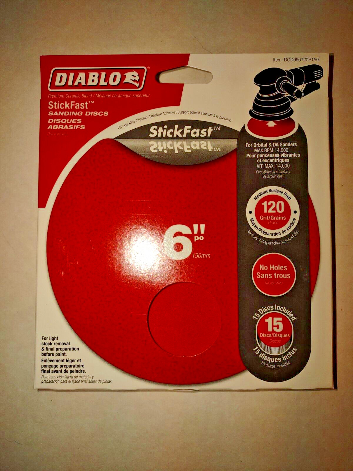 Diablo Sanding Discs 6” 15-Pack Stick Fast 120 Grit NEW
