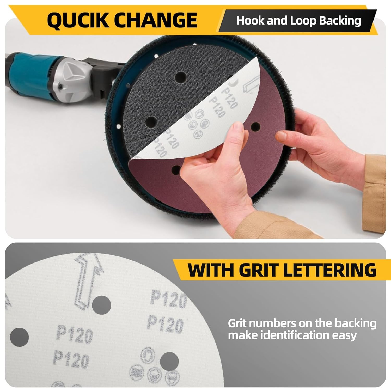 50pc 9 Inch 6 Hole Sanding Discs Set 50pc 60 80 120 150 240 Grit Sandpaper Set