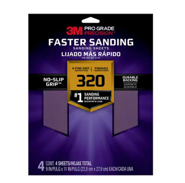 3M Pro Grade Precision 9 in. x 11 in. 320 Grit Faster Sanding Sheets x-Fine (4-P