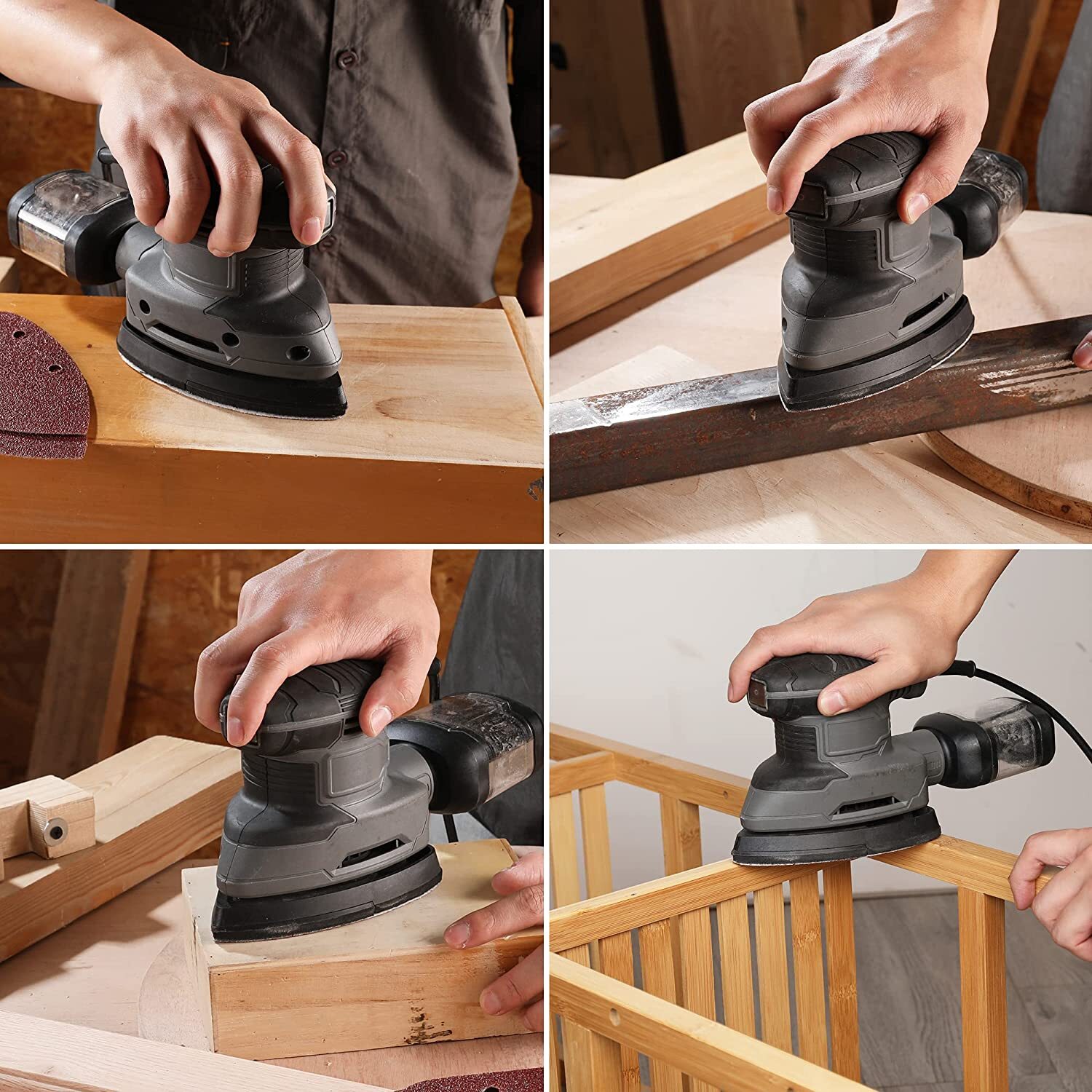 WORKPRO 150PCS Mouse Sander Pads, 5 Hole Detail Sander Sandpaper Sanding Sheets