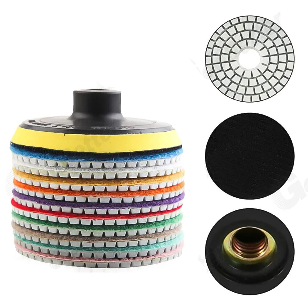 11Pcs 4 inch 100mm Diamond Polishing Pads Kit Wet/Dry for Granite Stone Concrete
