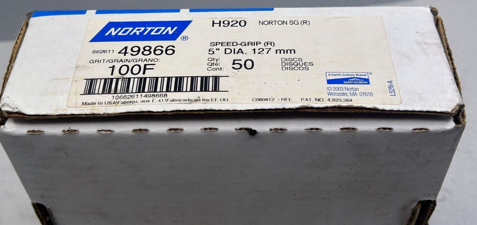 Norton SG H920 49866 100F SPEED-GRIP (R) 5″ DIA. 127 mm Qty:50 Sanding Disc New