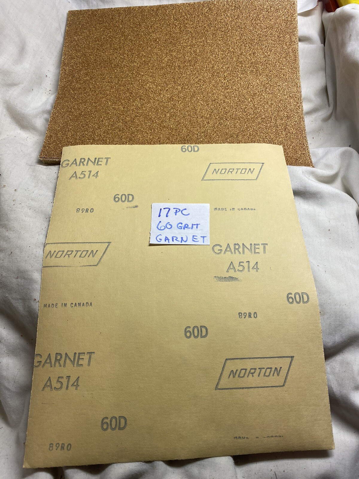 17 Sheets 9″x 11” 60 Grit Garnet Sandpaper Sheets Norton New Old Stock