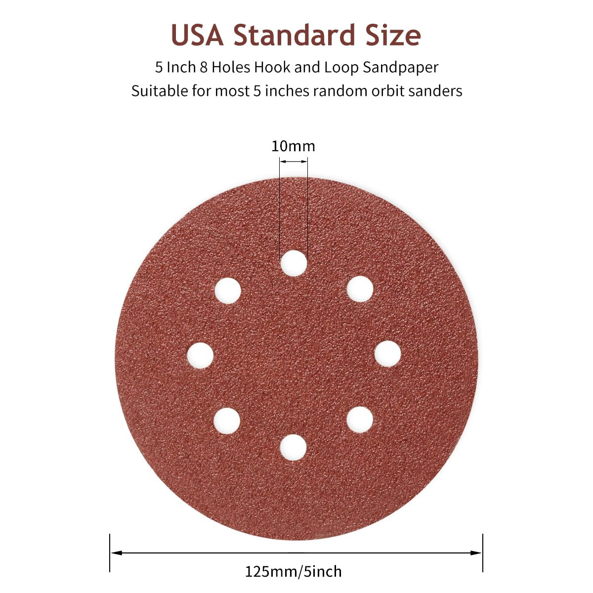 5 Inch 8 Hole Sanding Discs Hook and Loop, 50 PCS 60 Grit round Sand Paper