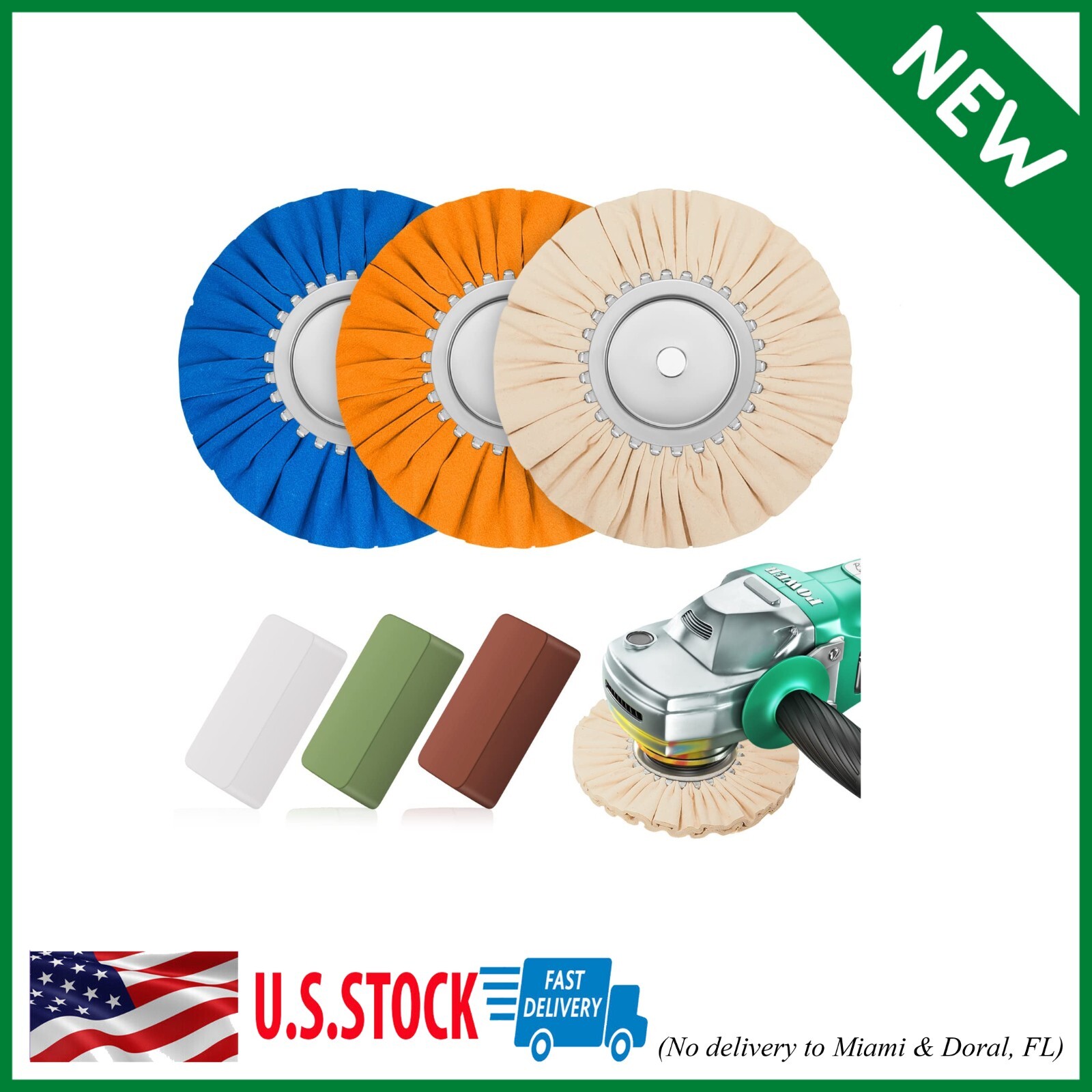 7 Pcs 8 Airway Buffing Wheel Kit in Diameter 5/8 in Arbor Hole, Aluminum Metal