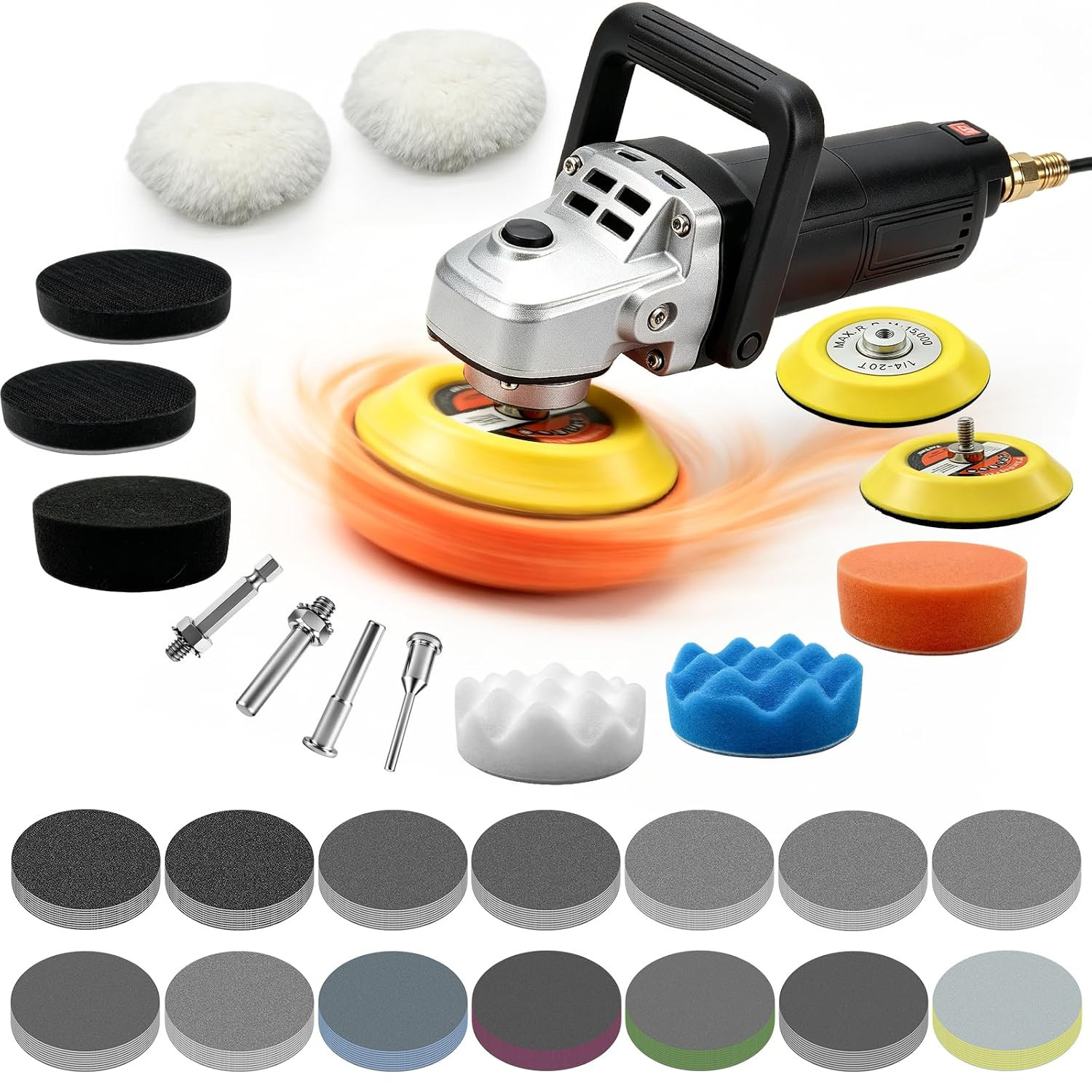 Wet Dry Sanding Discs Polishing Kit 3 Inch 154PCS Hook and Loop Pads | Headlight