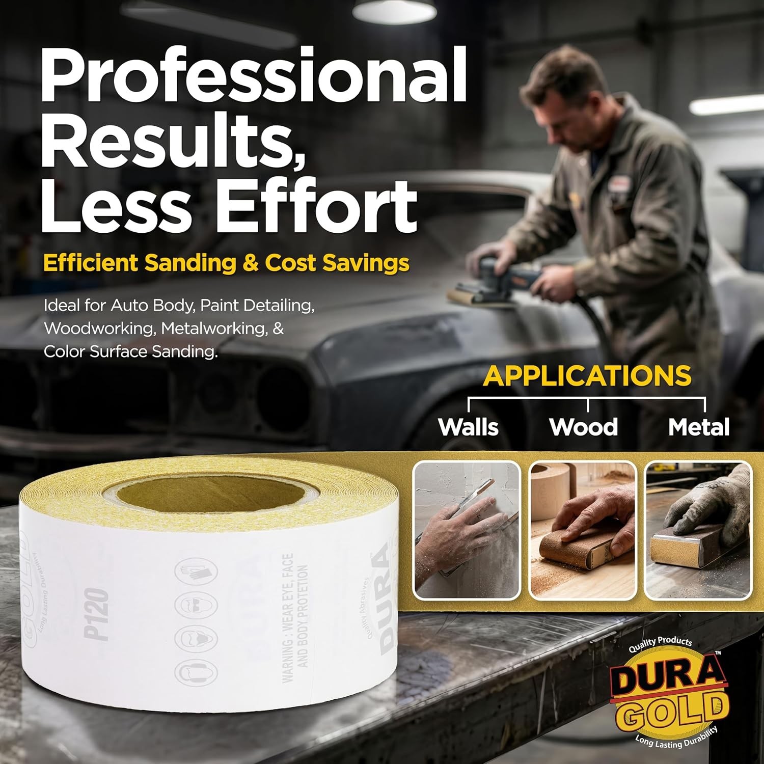 Clog-Resistant Gold 120 Grit PSA Sandpaper Roll for Superior Sanding Performance