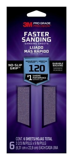 3M Pro Grade Precision 3-2/3″ x 9″ 120 Grit Sanding Sheets-CASE OF 18 PACKS OF 6