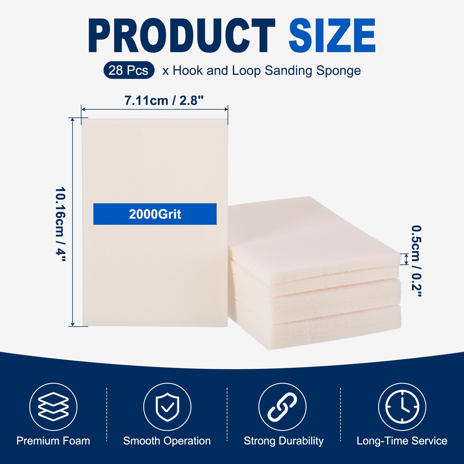 28 Pcs 2000 Grit 4 x 2.8 Inch Hook & Loop Foam Sanding Blocks, White