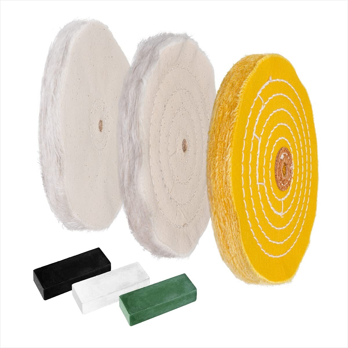 POWERTEC 6″ Bench Grinder Buffing Wheel Kit w/ 3pcs Polishing Compound Set