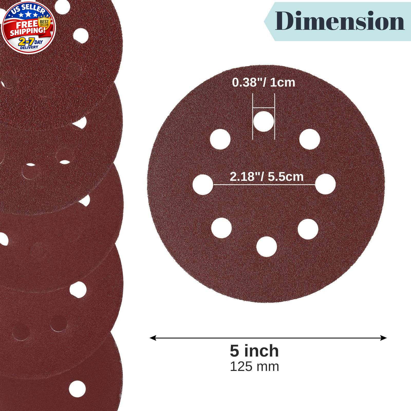 30 Pack 5 Inch 8 Hole Hook and Loop Sanding Discs Assorted Grit Orbital Sander