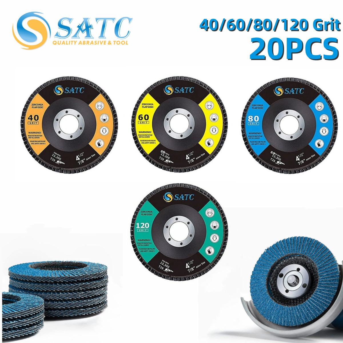 20Pcs 4.5″Flap Discs 40 60 80 120 Grit Grinding Wheel Angle Grinder Sanding Disc