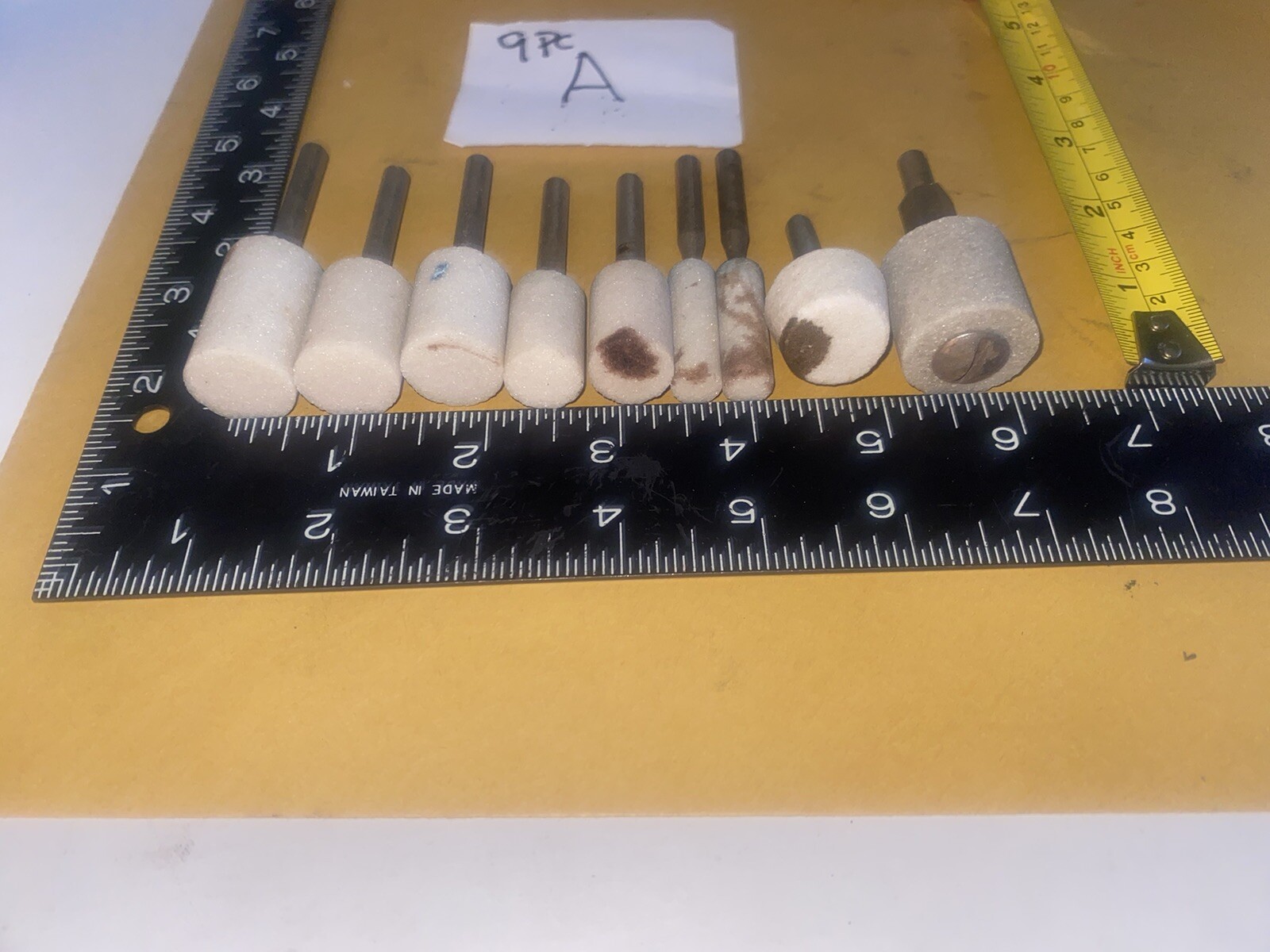 9 Pc Lot Abrasive White Mounted Stone Grinding Bits 1/4″ Shank NOS