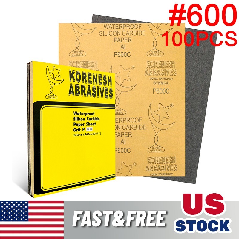 100Pcs Sandpaper Sanding Sheet 600 Grit Wet & Dry For Wood Car Metal Factory