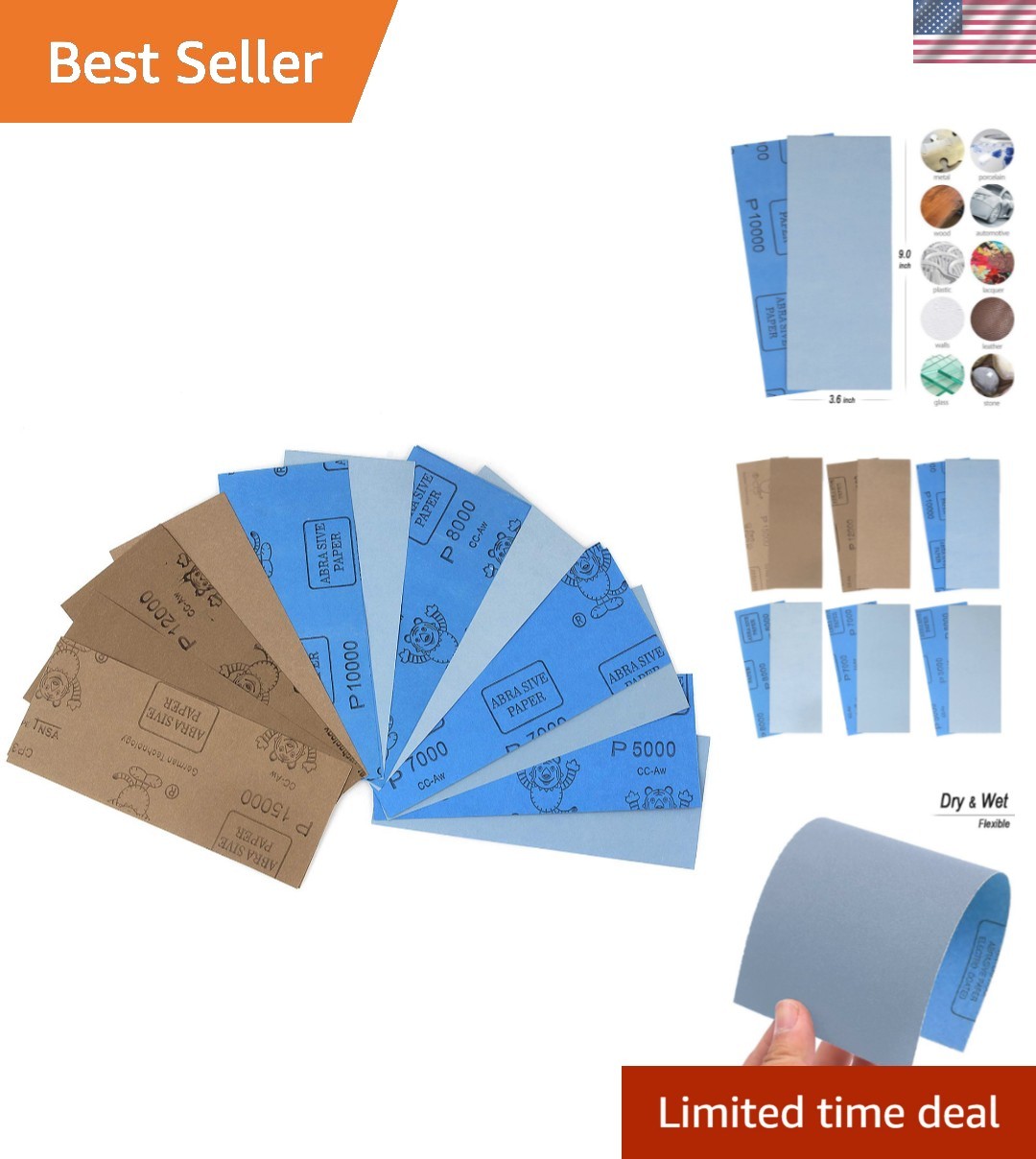 18 Sheets Wet or Dry Sandpaper Set, 9×3.6 Inch, 5000-15000 Grit Precision Pads